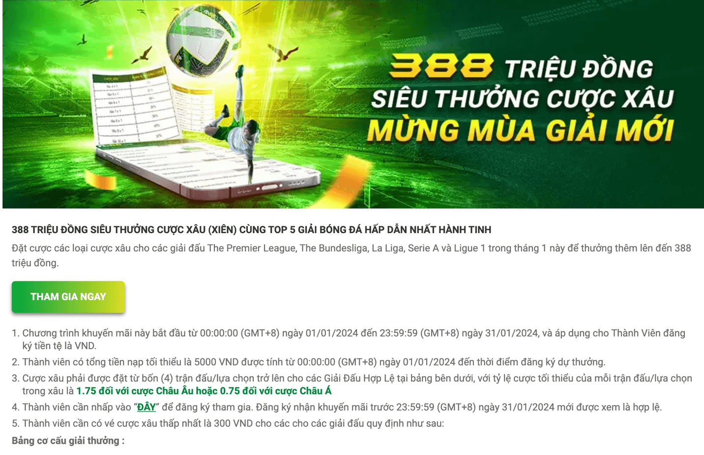 Siêu thưởng tại FB88 khi tham gia cược xâu/xiên mừng mùa giải mới